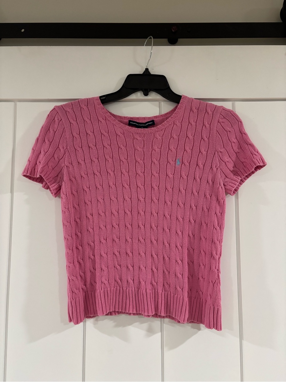 Vintage Ralph Lauren Sport Cable-Knit Short Sleeve Sweater in Pink Size M